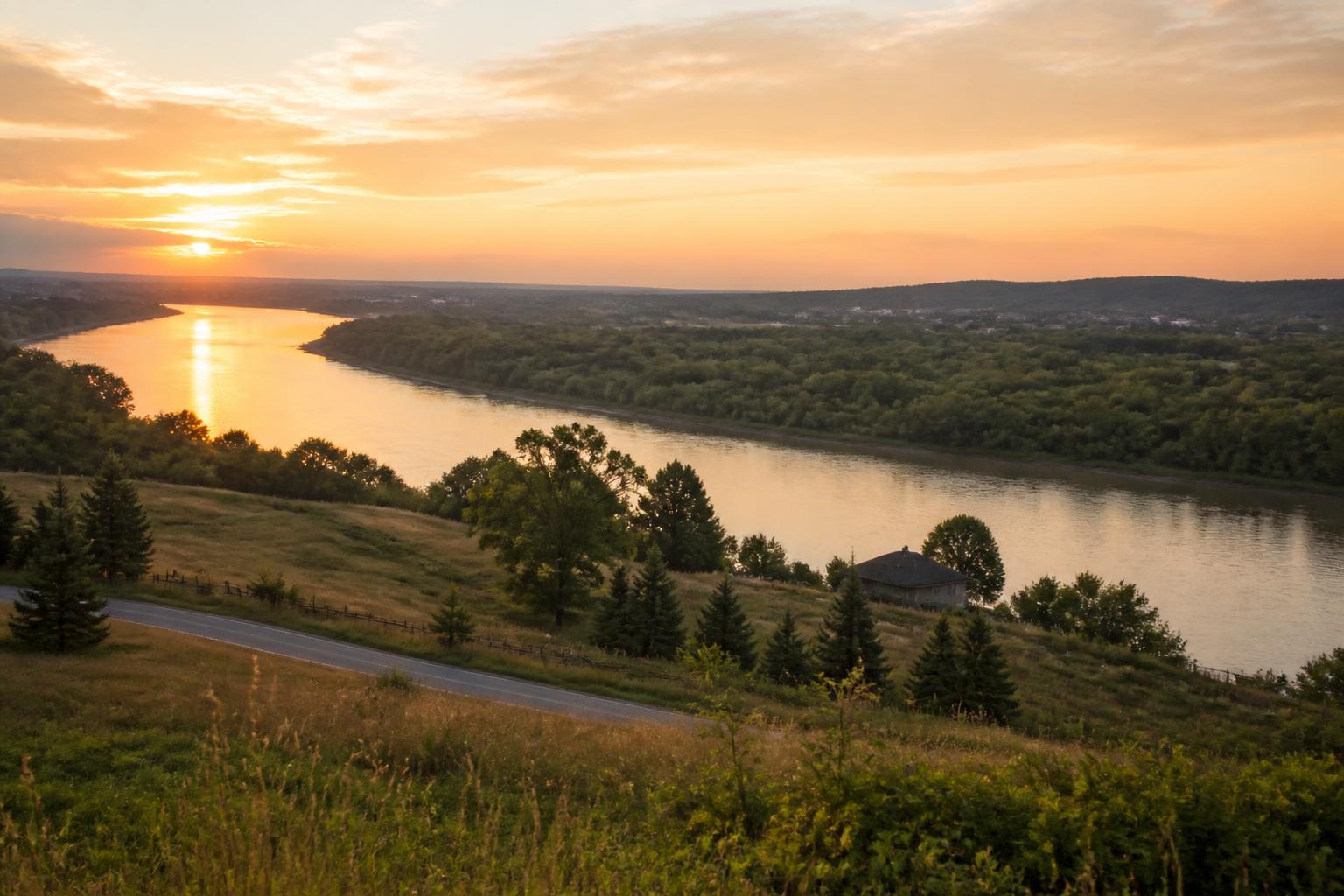 River valley near Omaha at sunset