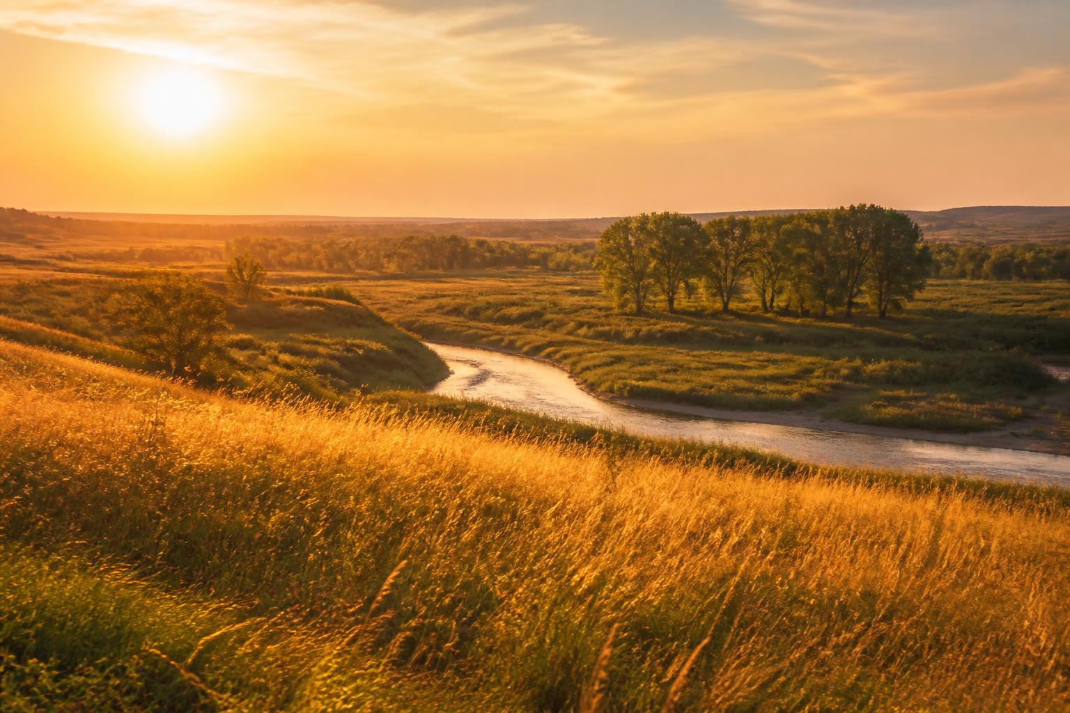 Open Nebraska prairie in late afternoon light